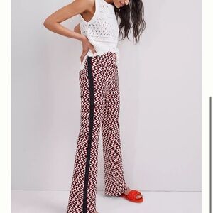 Maeve Anthropologie Red and Black Patterned pull on boot cut Pants XS